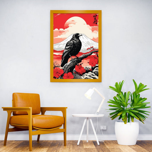 Crow in Japanese Fuji Asian Style Poster | Wall Art for Home & Office | High-Quality Print - High-Quality Visual Display
