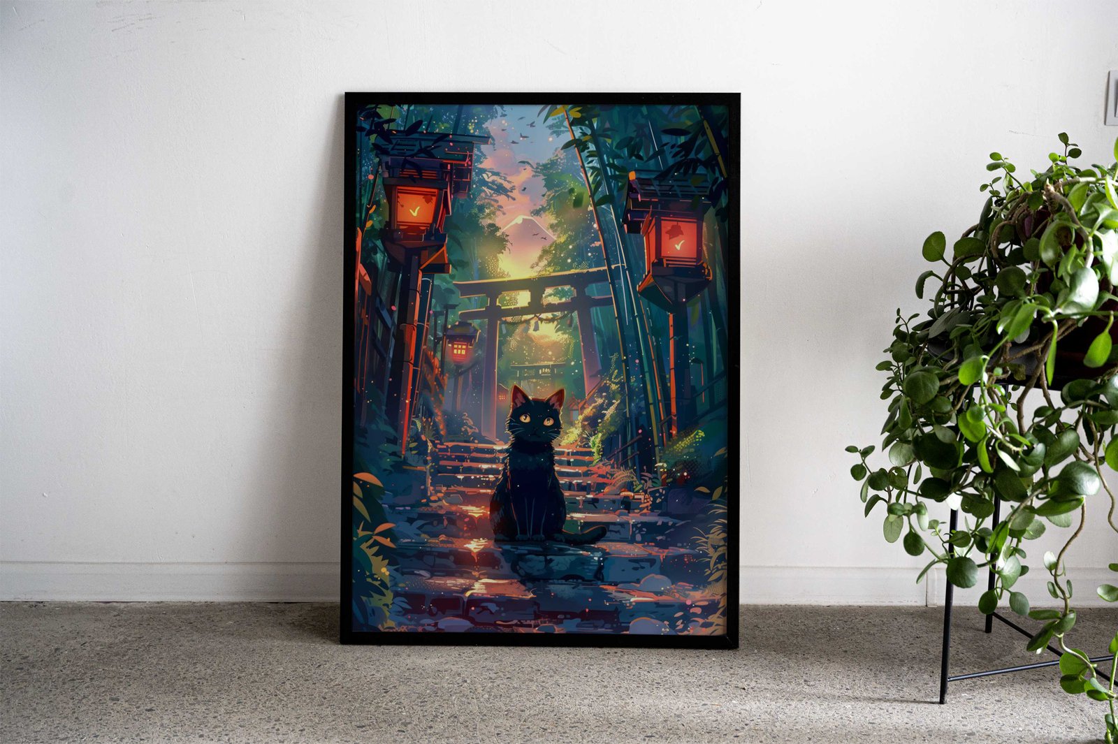Cute cat at Fuji mount Asian Style Poster | Wall Art for Home & Office | High-Quality Print - High-Quality Visual Display