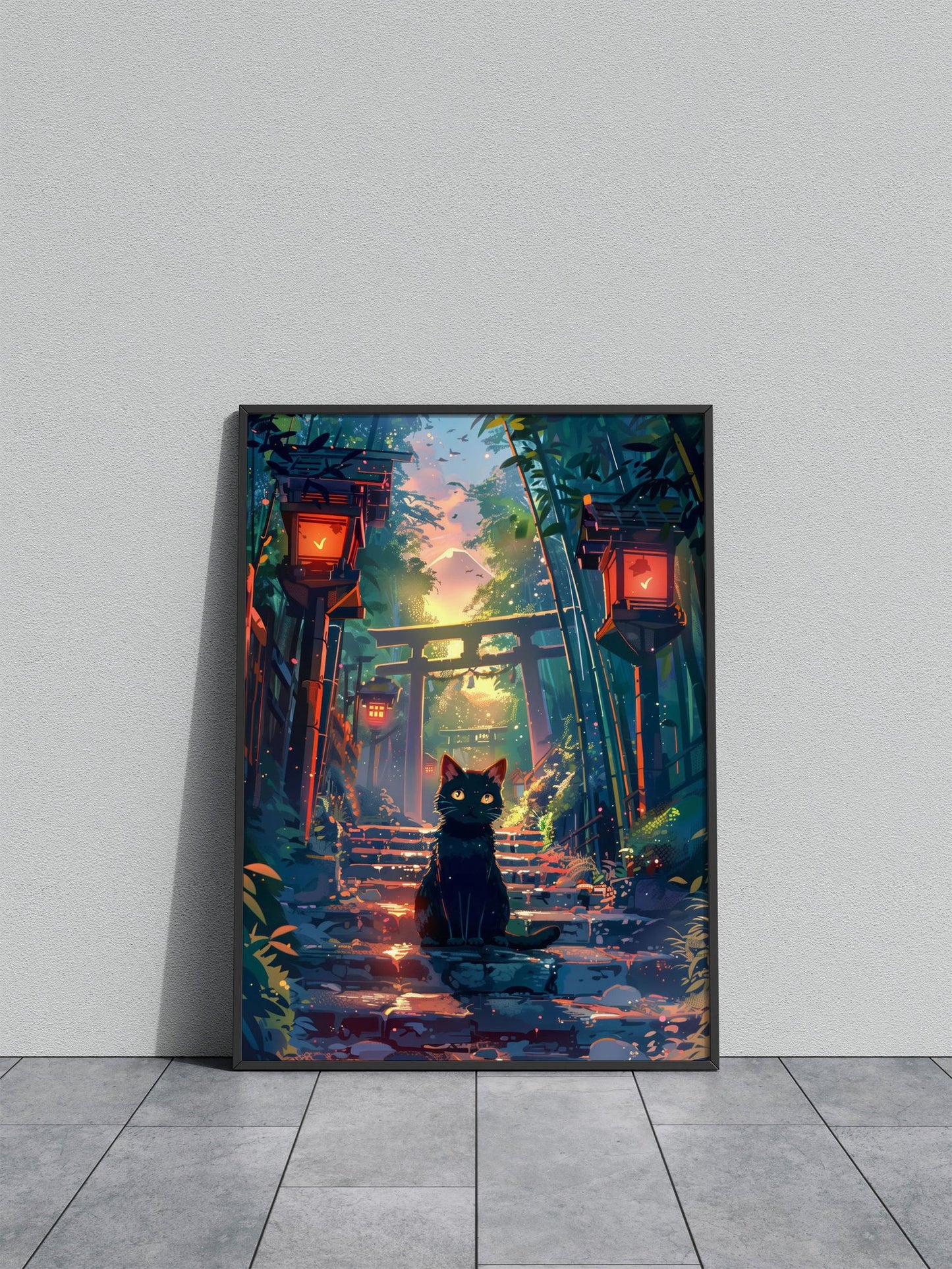 Cute cat at Fuji mount Asian Style Poster | Wall Art for Home & Office | High-Quality Print - High-Quality Visual Display