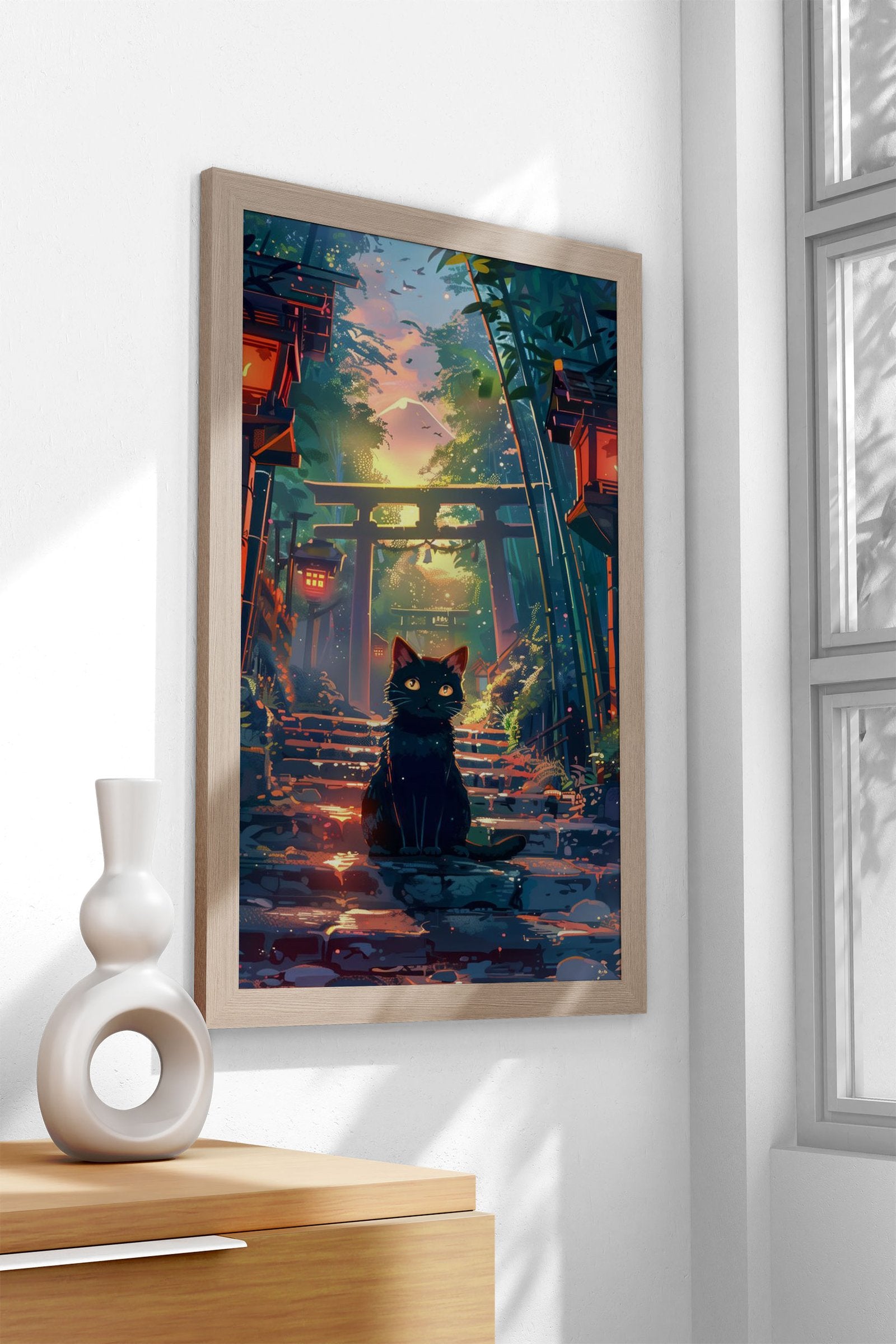 Cute cat at Fuji mount Asian Style Poster | Wall Art for Home & Office | High-Quality Print - High-Quality Visual Display