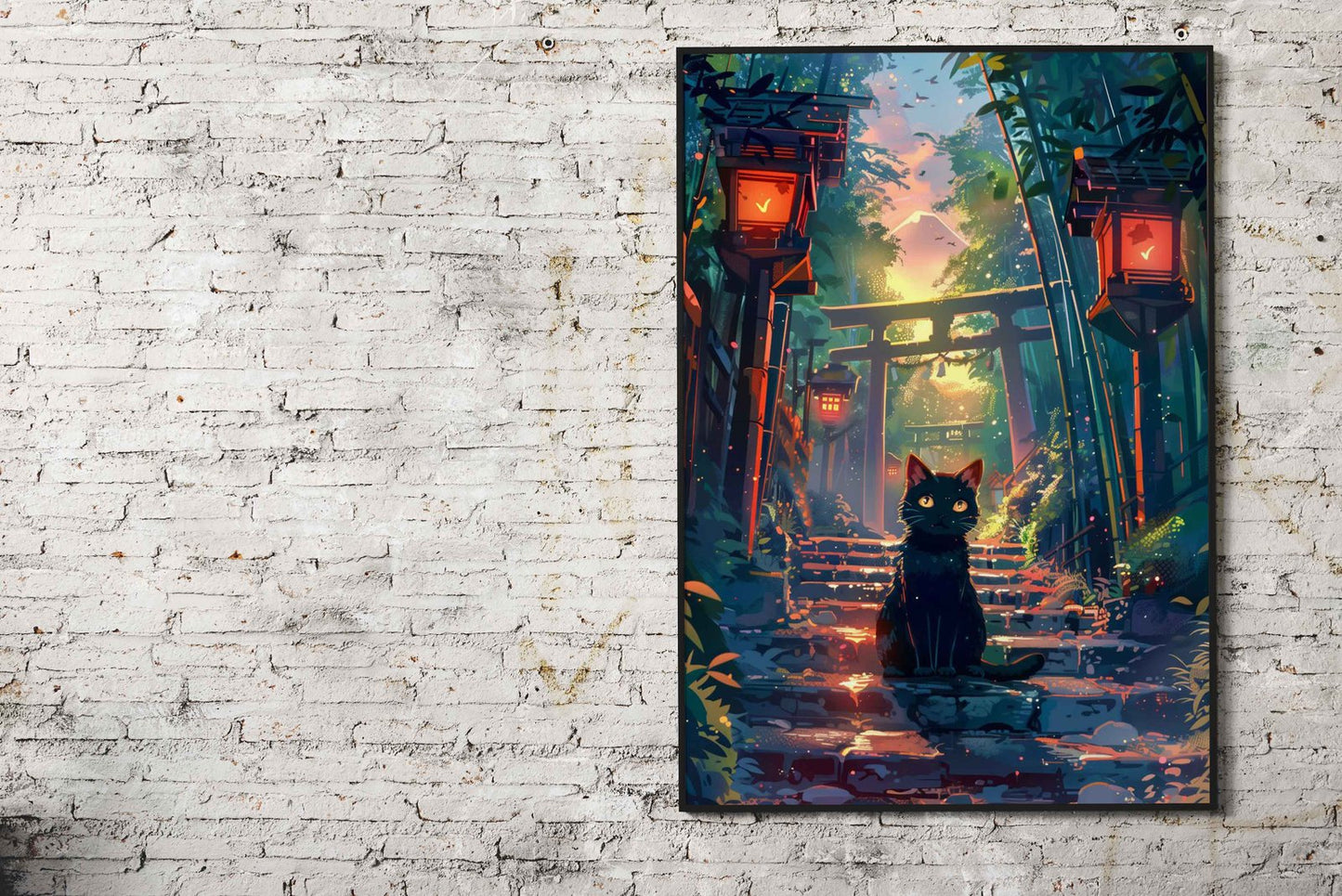 Cute cat at Fuji mount Asian Style Poster | Wall Art for Home & Office | High-Quality Print - High-Quality Visual Display