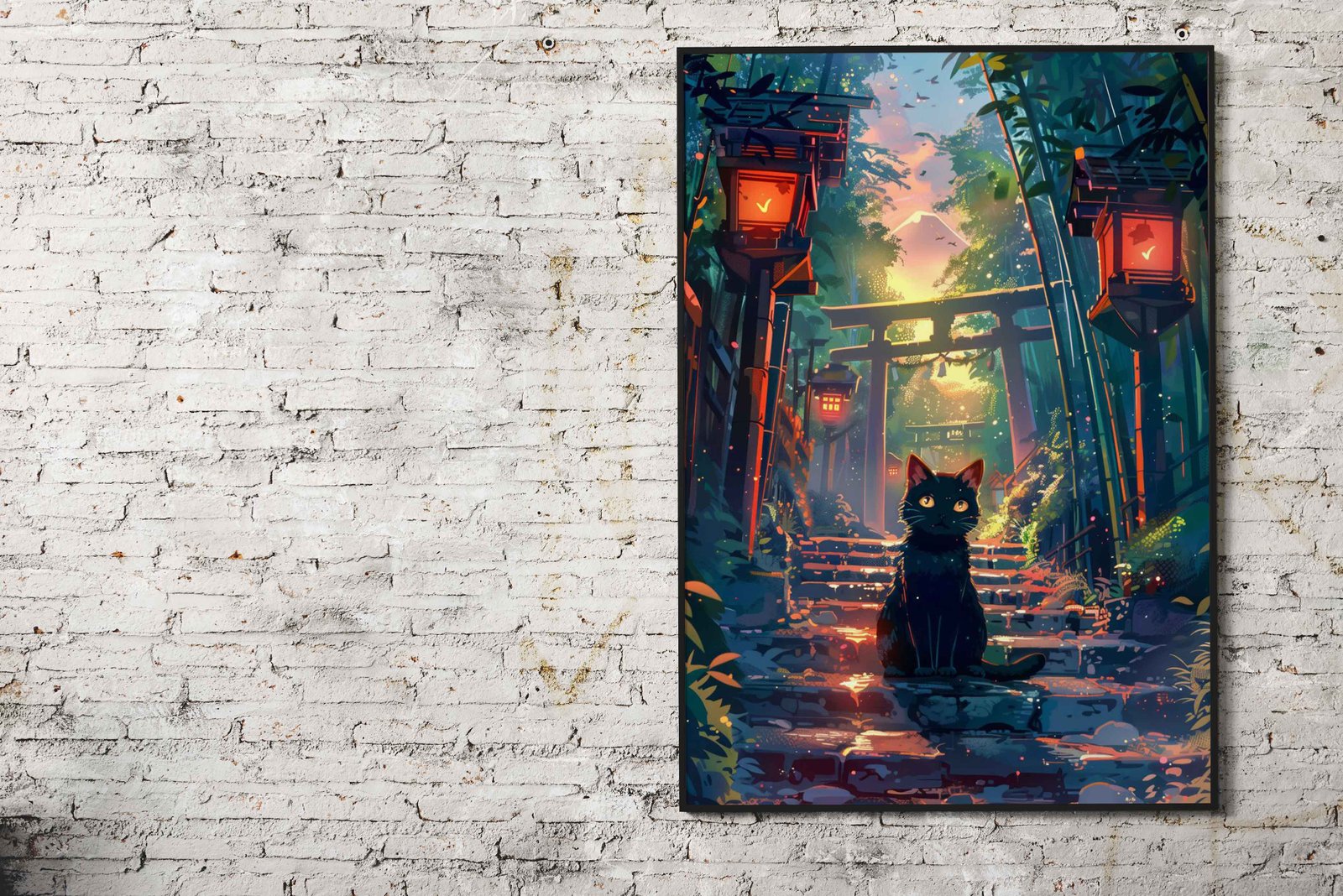 Cute cat at Fuji mount Asian Style Poster | Wall Art for Home & Office | High-Quality Print - High-Quality Visual Display