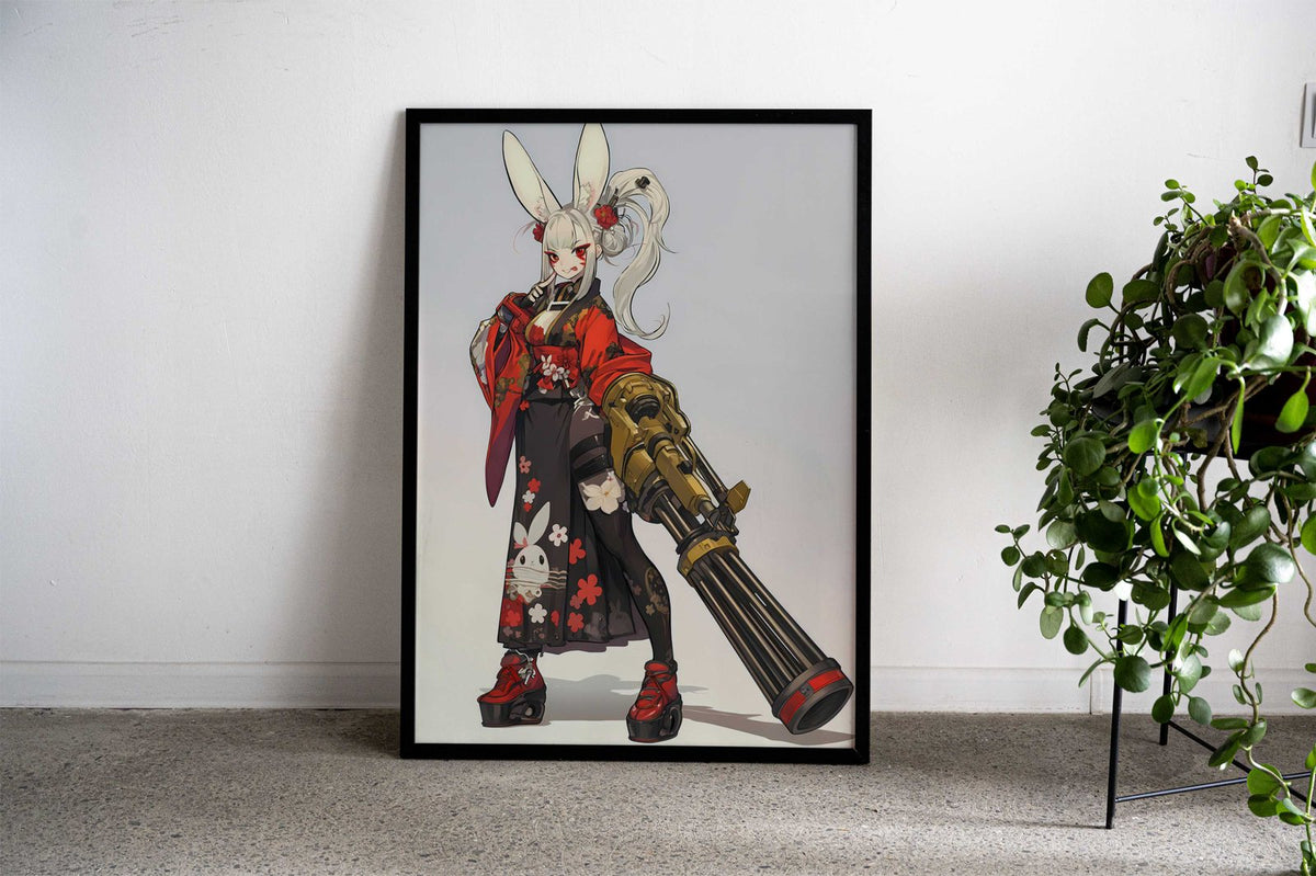 Cyber Bunny Geisha Asian Style Poster | Wall Art for Home & Office | High-Quality Print - High-Quality Visual Display