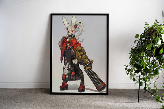 Cyber Bunny Geisha Asian Style Poster | Wall Art for Home & Office | High-Quality Print - High-Quality Visual Display