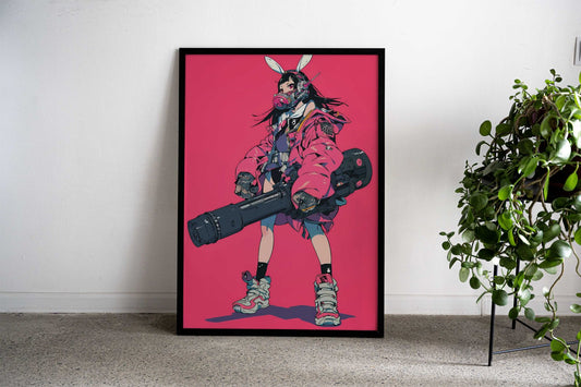 Cyber Bunny Guardian Asian Style Poster | Wall Art for Home & Office | High-Quality Print - High-Quality Visual Display