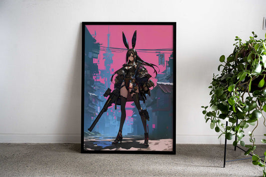 Cyber Bunny Warrior Asian Style Poster | Wall Art for Home & Office | High-Quality Print - High-Quality Visual Display