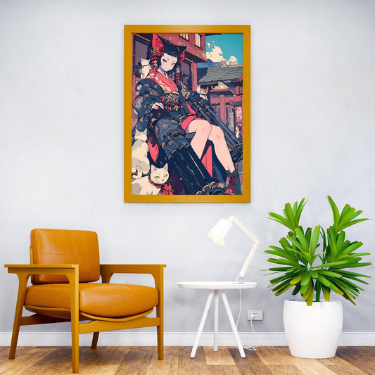 Cyber Cat Geisha Warrior Asian Style Poster | Wall Art for Home & Office | High-Quality Print - High-Quality Visual Display
