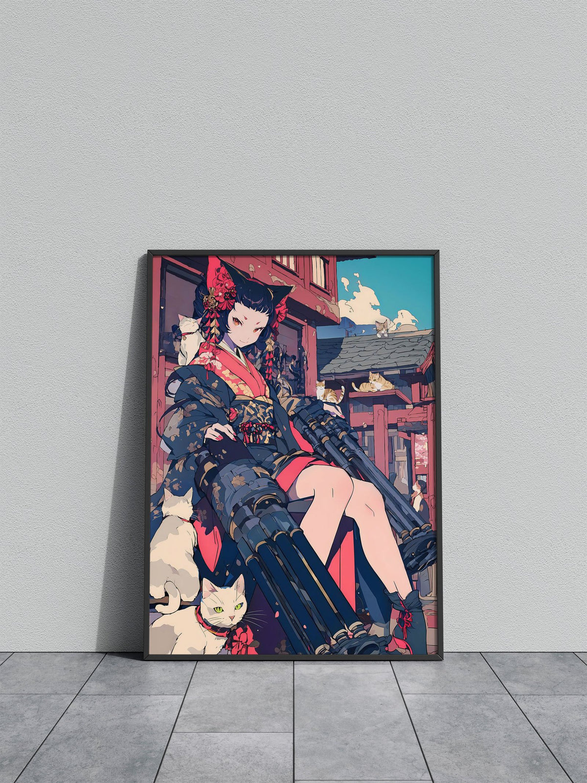 Cyber Cat Geisha Warrior Asian Style Poster | Wall Art for Home & Office | High-Quality Print - High-Quality Visual Display
