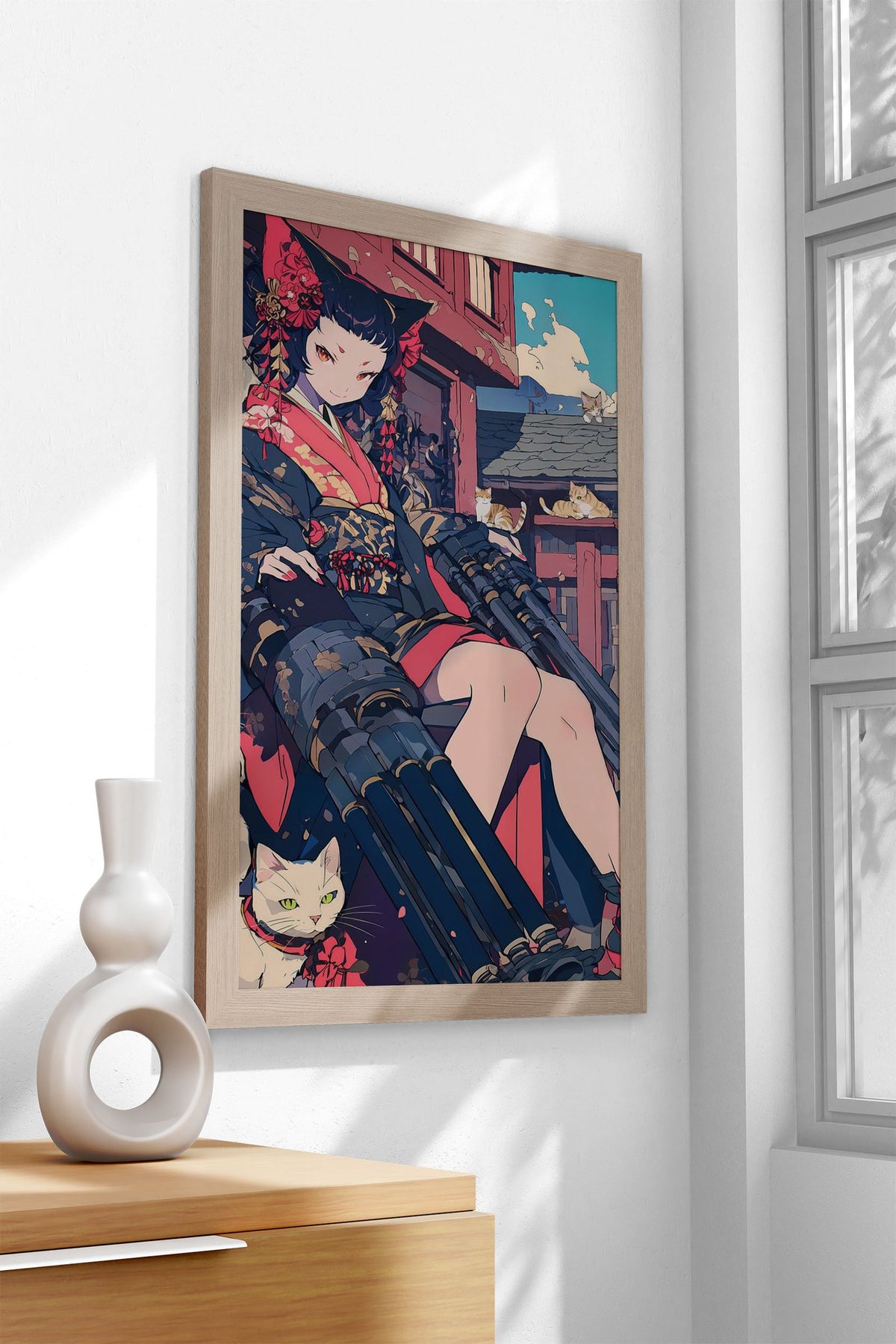 Cyber Cat Geisha Warrior Asian Style Poster | Wall Art for Home & Office | High-Quality Print - High-Quality Visual Display