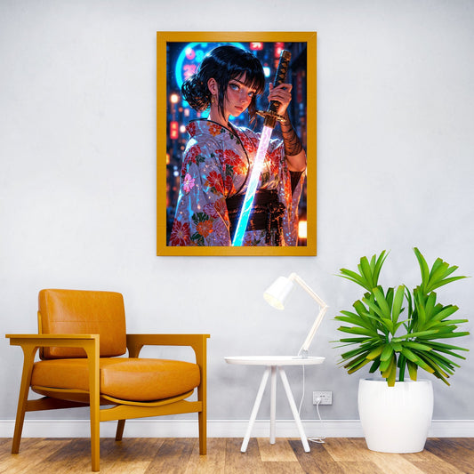 Cyber Samurai Girl Asian Style Poster | Wall Art for Home & Office | High-Quality Print - High-Quality Visual Display