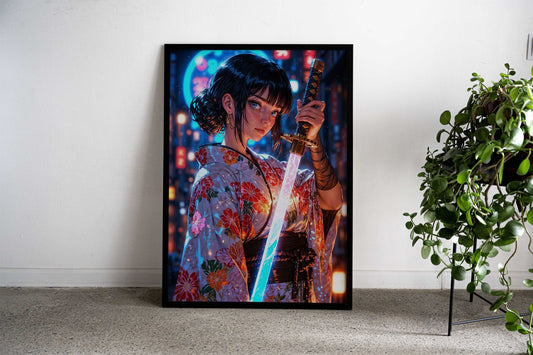 Cyber Samurai Girl Asian Style Poster | Wall Art for Home & Office | High-Quality Print - High-Quality Visual Display