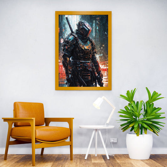 Cyber Samurai in the Rain Asian Style Poster | Wall Art for Home & Office | High-Quality Print - High-Quality Visual Display