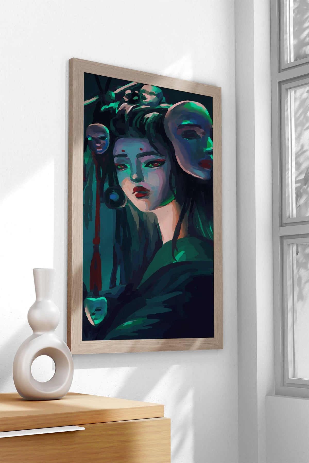 Cyberpunk Geisha with Masks Asian Style Poster | Wall Art for Home & Office | High-Quality Print - High-Quality Visual Display