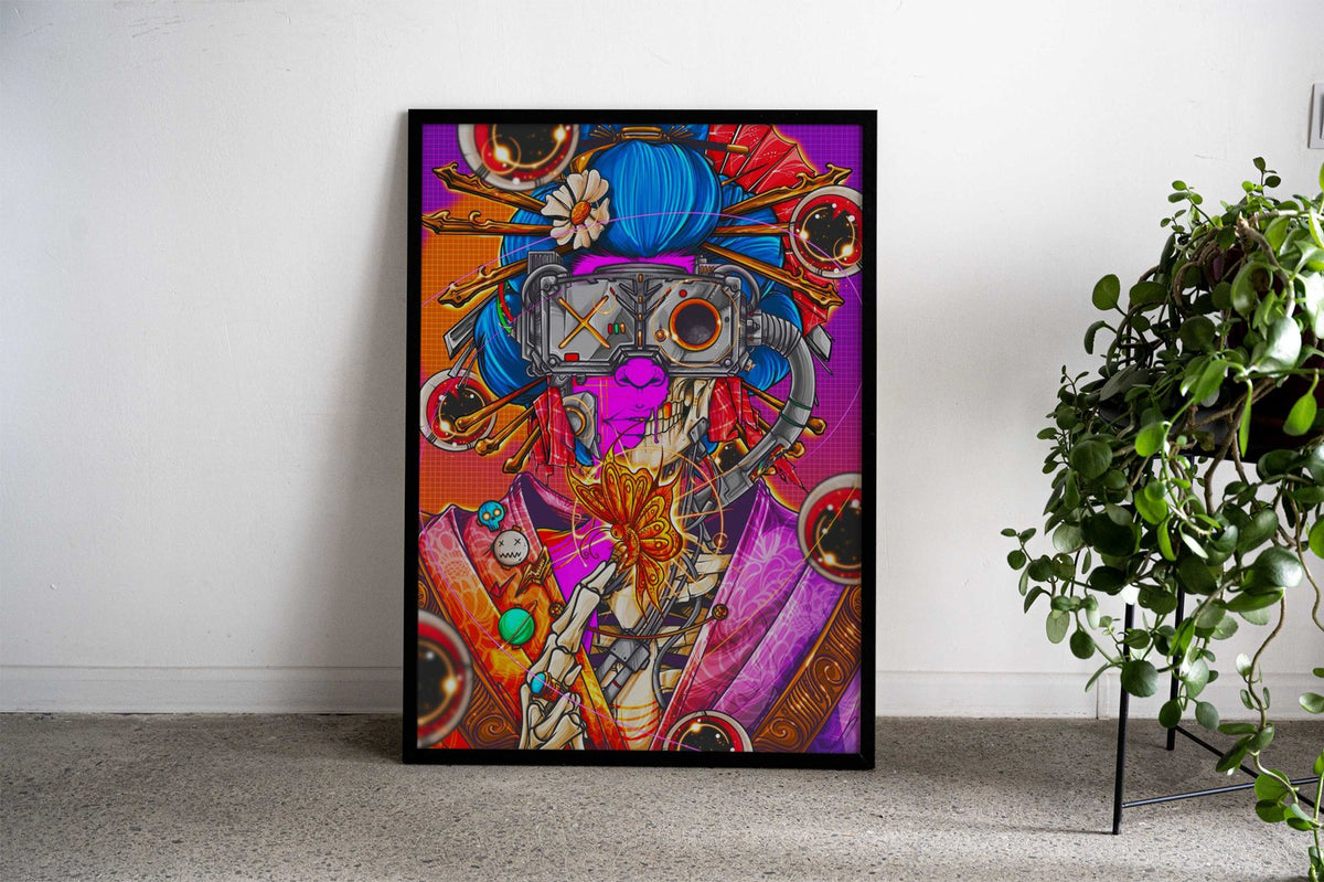 Cyberpunk Geisha Asian Style Poster | Wall Art for Home & Office | High-Quality Print - High-Quality Visual Display