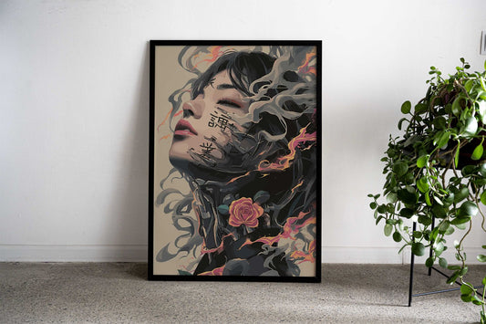Cyberpunk Rose Asian Style Poster | Wall Art for Home & Office | High-Quality Print - High-Quality Visual Display