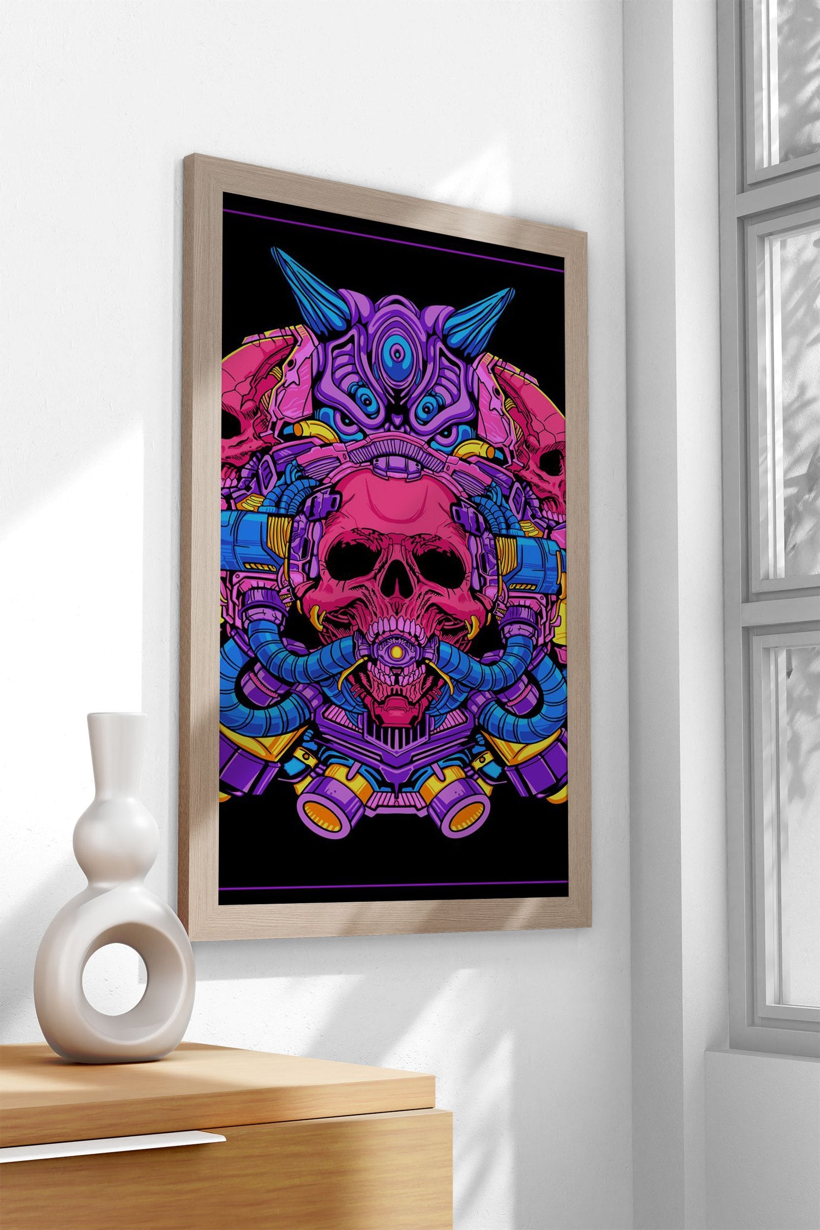 Cyberpunk Skull Art Asian Style Poster | Wall Art for Home & Office | High-Quality Print - High-Quality Visual Display