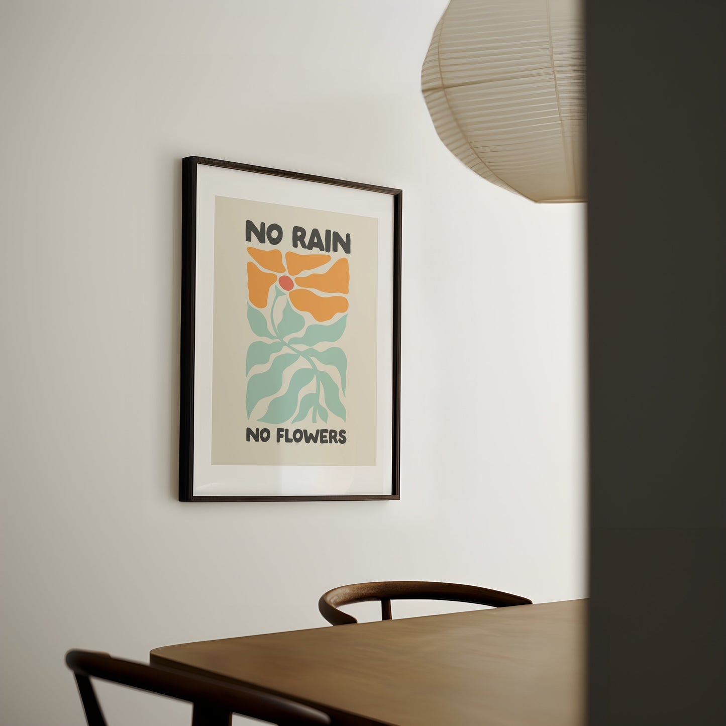 No Rain No Flowers | Charcoal and Cream | Art Print - High-Quality Premium Wall Art Decor Sticker