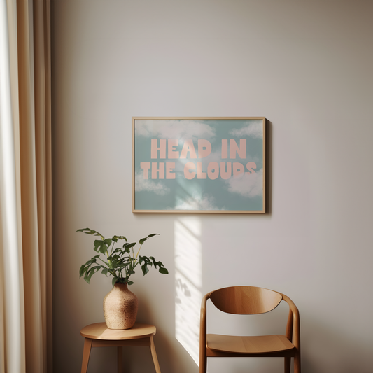 Head In The Clouds | Pale Pink | Landscape | Art Print - High-Quality Premium Wall Art Decor Sticker