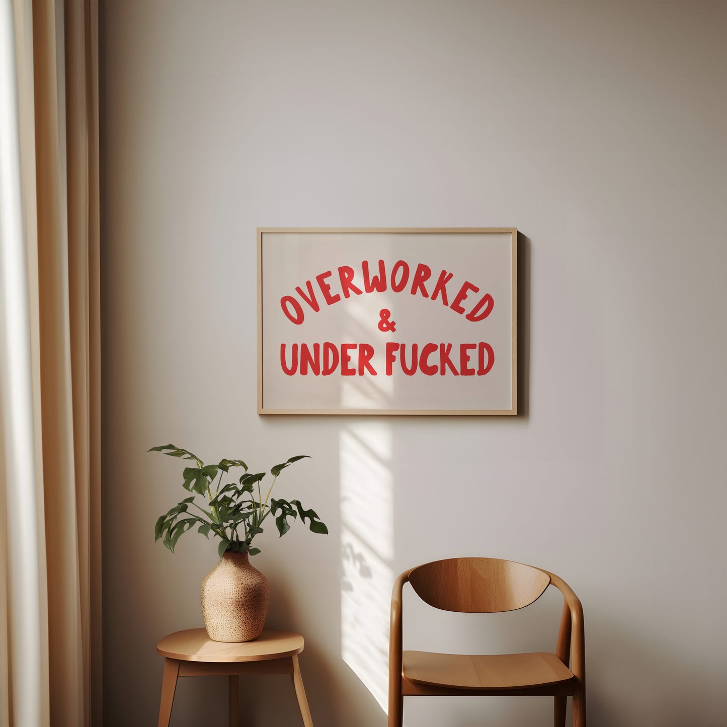 Overworked & Under Fucked | Red and Cream | Art Print - High-Quality Premium Wall Art Decor Sticker