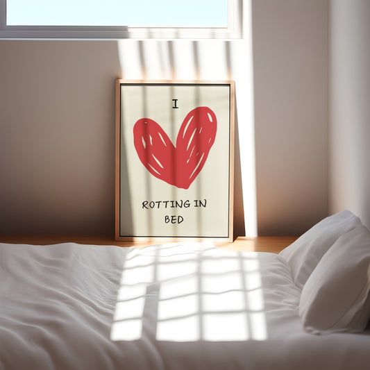 I Love Rotting In Bed | Red and Cream | Art Print - High-Quality Premium Wall Art Decor Sticker