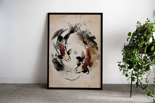 Dancing Koi Fish Asian Style Poster | Wall Art for Home & Office | High-Quality Print - High-Quality Visual Display