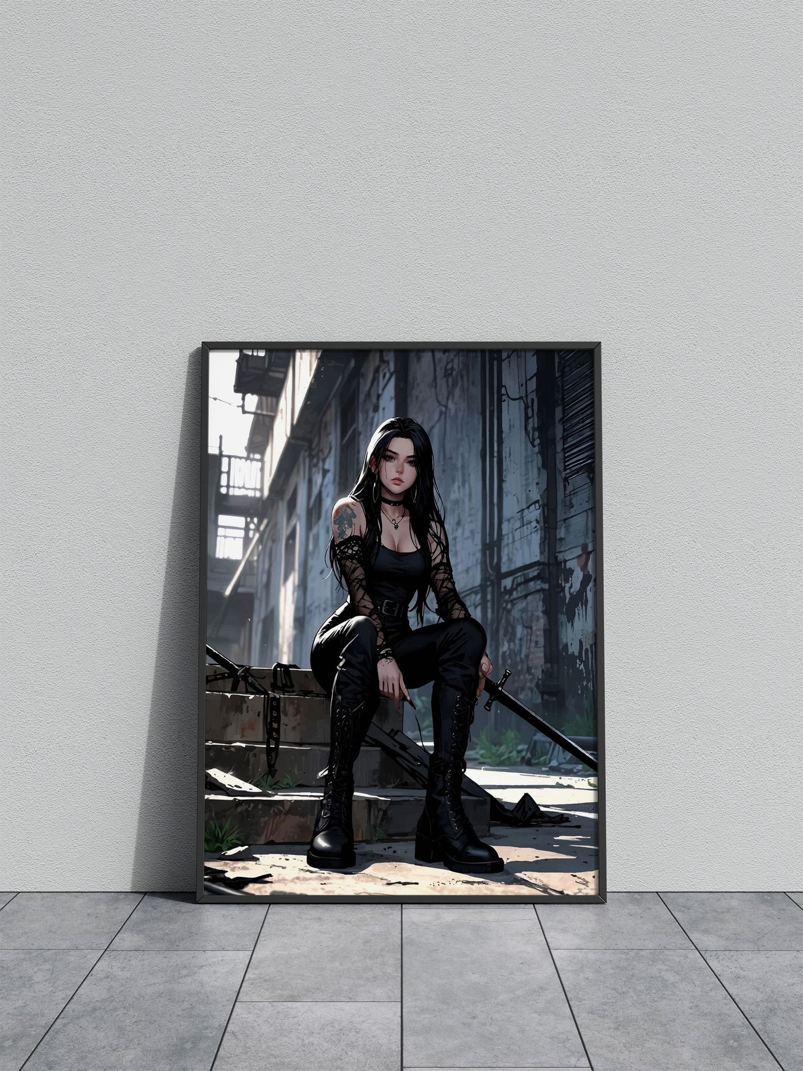 Dark Anime Girl with Sword Asian Style Poster | Wall Art for Home & Office | High-Quality Print - High-Quality Visual Display