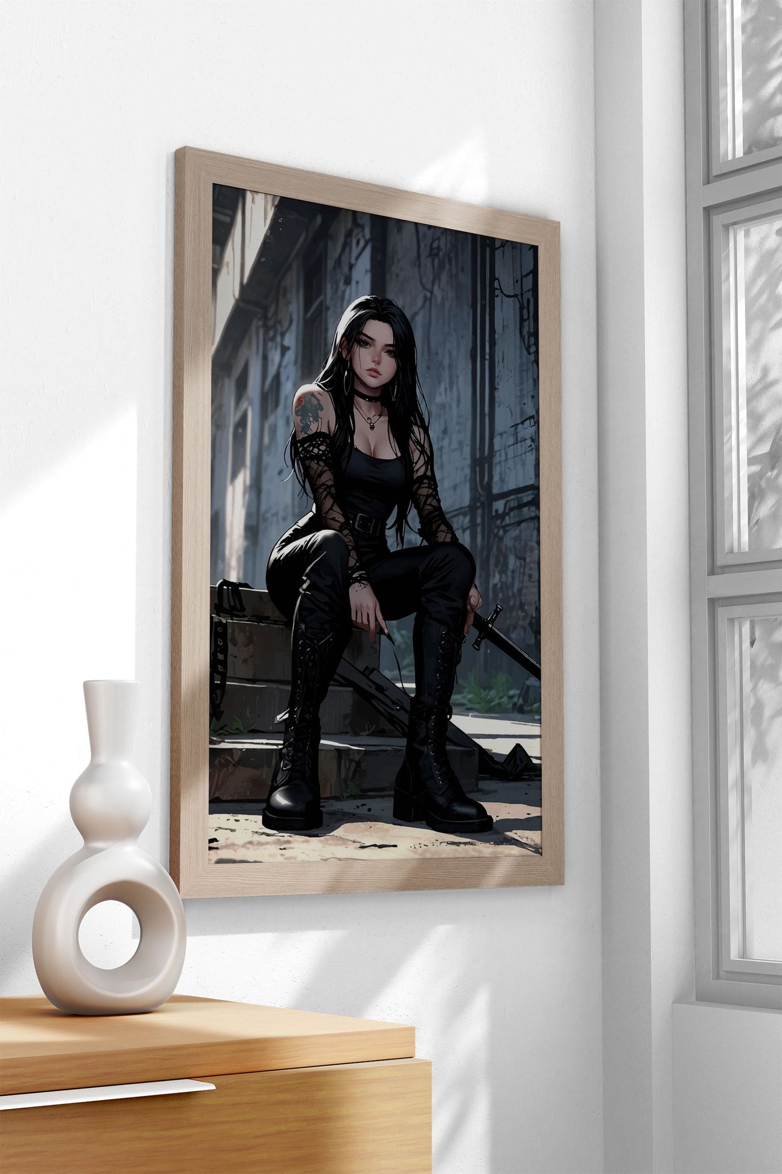 Dark Anime Girl with Sword Asian Style Poster | Wall Art for Home & Office | High-Quality Print - High-Quality Visual Display