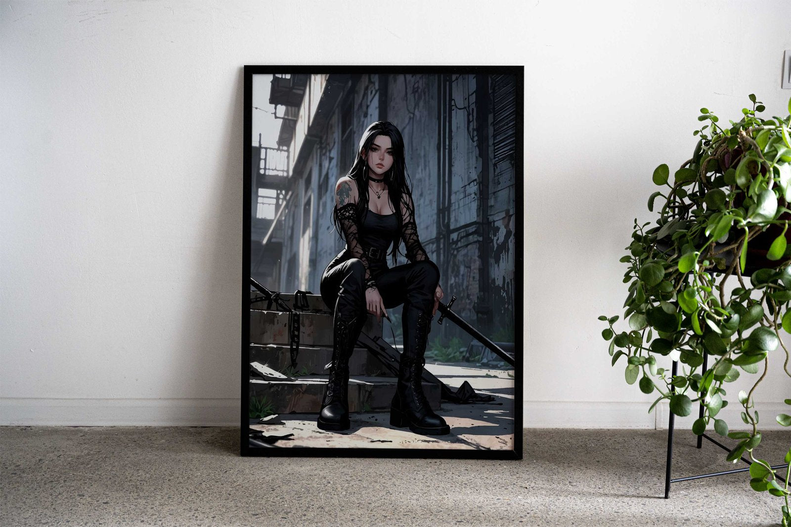 Dark Anime Girl with Sword Asian Style Poster | Wall Art for Home & Office | High-Quality Print - High-Quality Visual Display