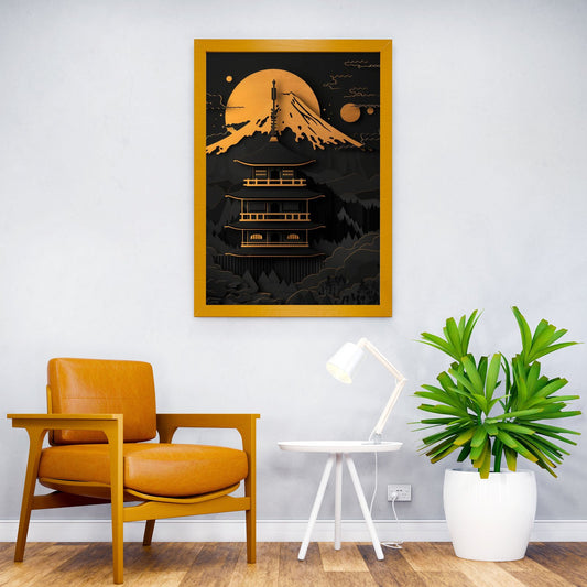 Dark Gold Temple Asian Style Poster | Wall Art for Home & Office | High-Quality Print - High-Quality Visual Display