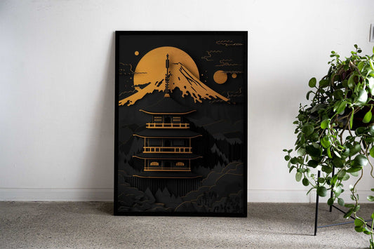 Dark Gold Temple Asian Style Poster | Wall Art for Home & Office | High-Quality Print - High-Quality Visual Display
