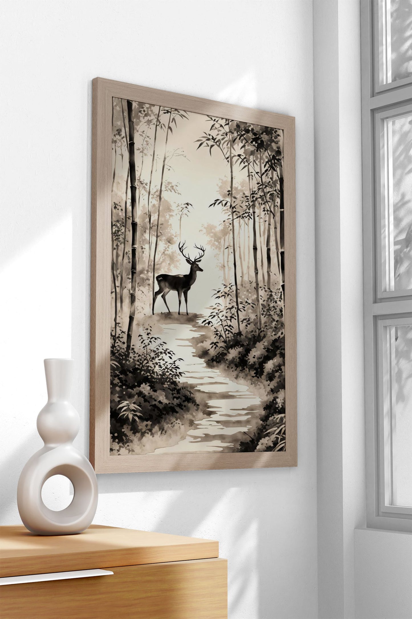 Deer in the Forest Art Asian Style Poster | Wall Art for Home & Office | High-Quality Print