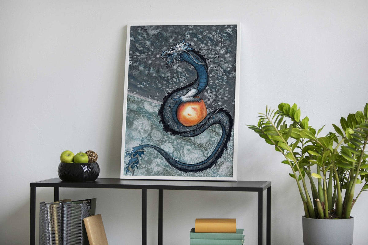 Delft Denim Dragon Asian Style Poster | Wall Art for Home & Office | High-Quality Print - High-Quality Visual Display