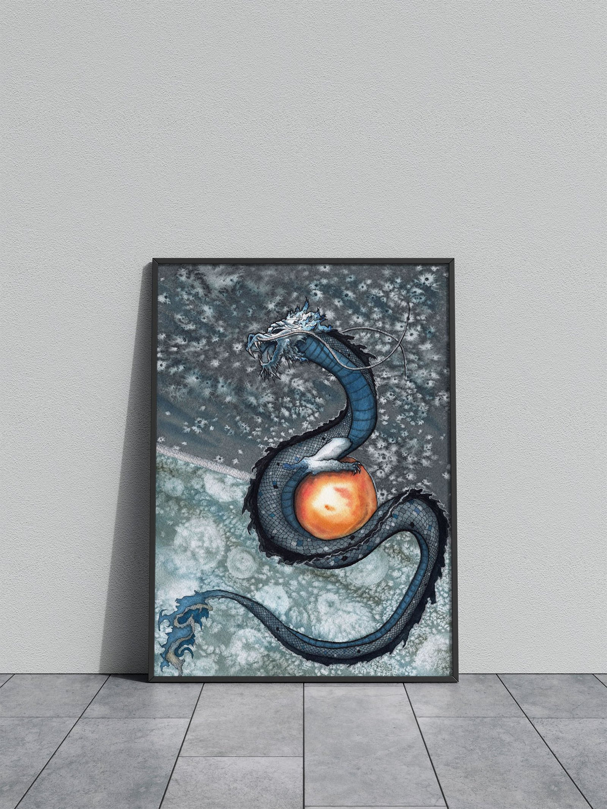 Delft Denim Dragon Asian Style Poster | Wall Art for Home & Office | High-Quality Print - High-Quality Visual Display