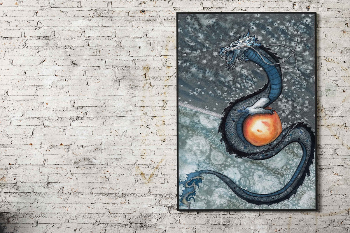 Delft Denim Dragon Asian Style Poster | Wall Art for Home & Office | High-Quality Print - High-Quality Visual Display