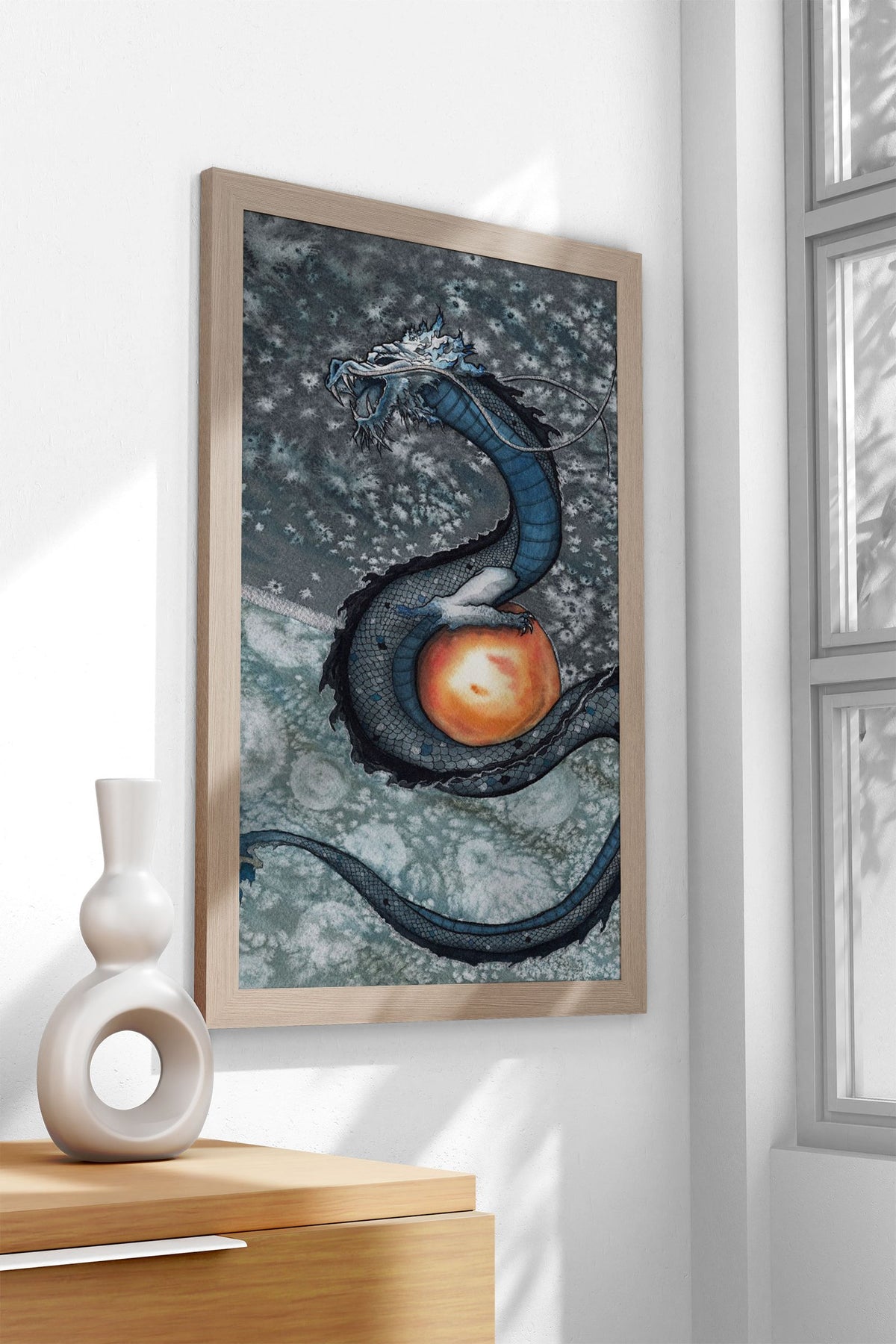 Delft Denim Dragon Asian Style Poster | Wall Art for Home & Office | High-Quality Print - High-Quality Visual Display