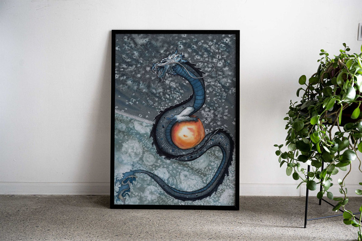 Delft Denim Dragon Asian Style Poster | Wall Art for Home & Office | High-Quality Print - High-Quality Visual Display