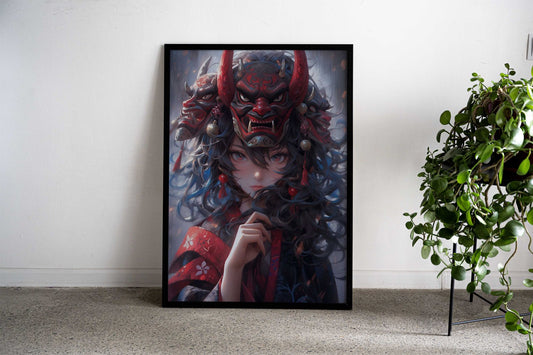 Demon Mask Girl Asian Style Poster | Wall Art for Home & Office | High-Quality Print - High-Quality Visual Display