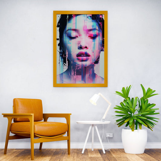 Digital Glitch Woman Portrait Asian Style Poster | Wall Art for Home & Office | High-Quality Print - High-Quality Visual Display