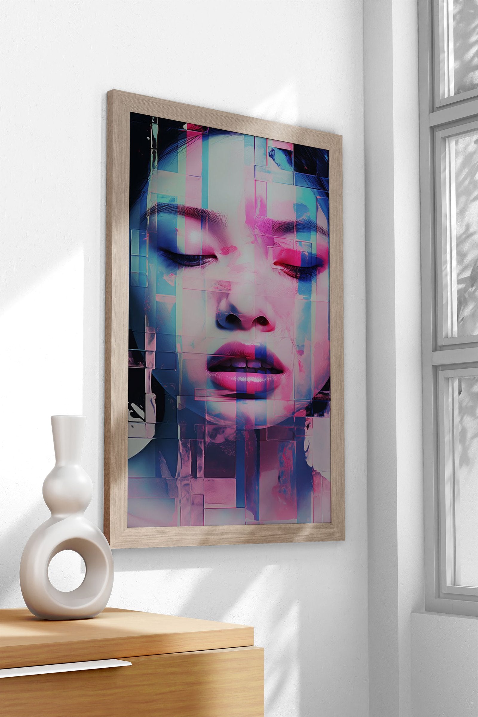 Digital Glitch Woman Portrait Asian Style Poster | Wall Art for Home & Office | High-Quality Print - High-Quality Visual Display