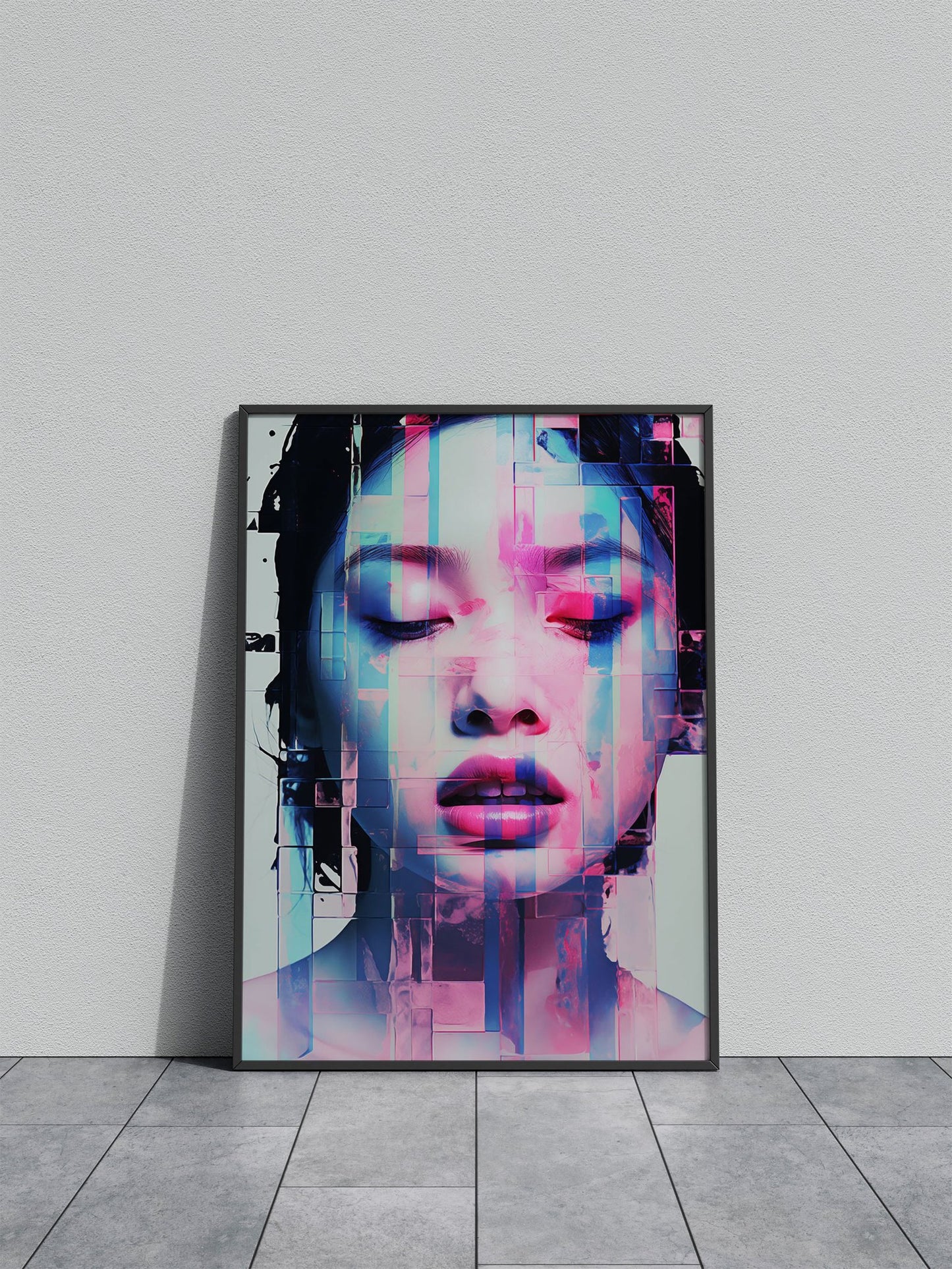 Digital Glitch Woman Portrait Asian Style Poster | Wall Art for Home & Office | High-Quality Print - High-Quality Visual Display