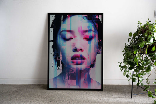 Digital Glitch Woman Portrait Asian Style Poster | Wall Art for Home & Office | High-Quality Print - High-Quality Visual Display