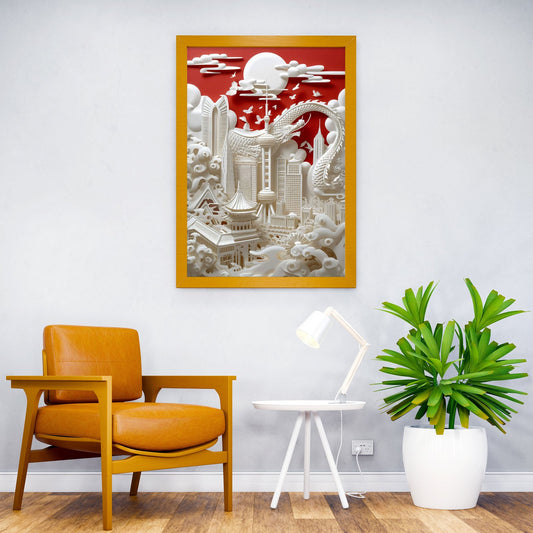 Dragon Cityscape Harmony Asian Style Poster | Wall Art for Home & Office | High-Quality Print - High-Quality Visual Display