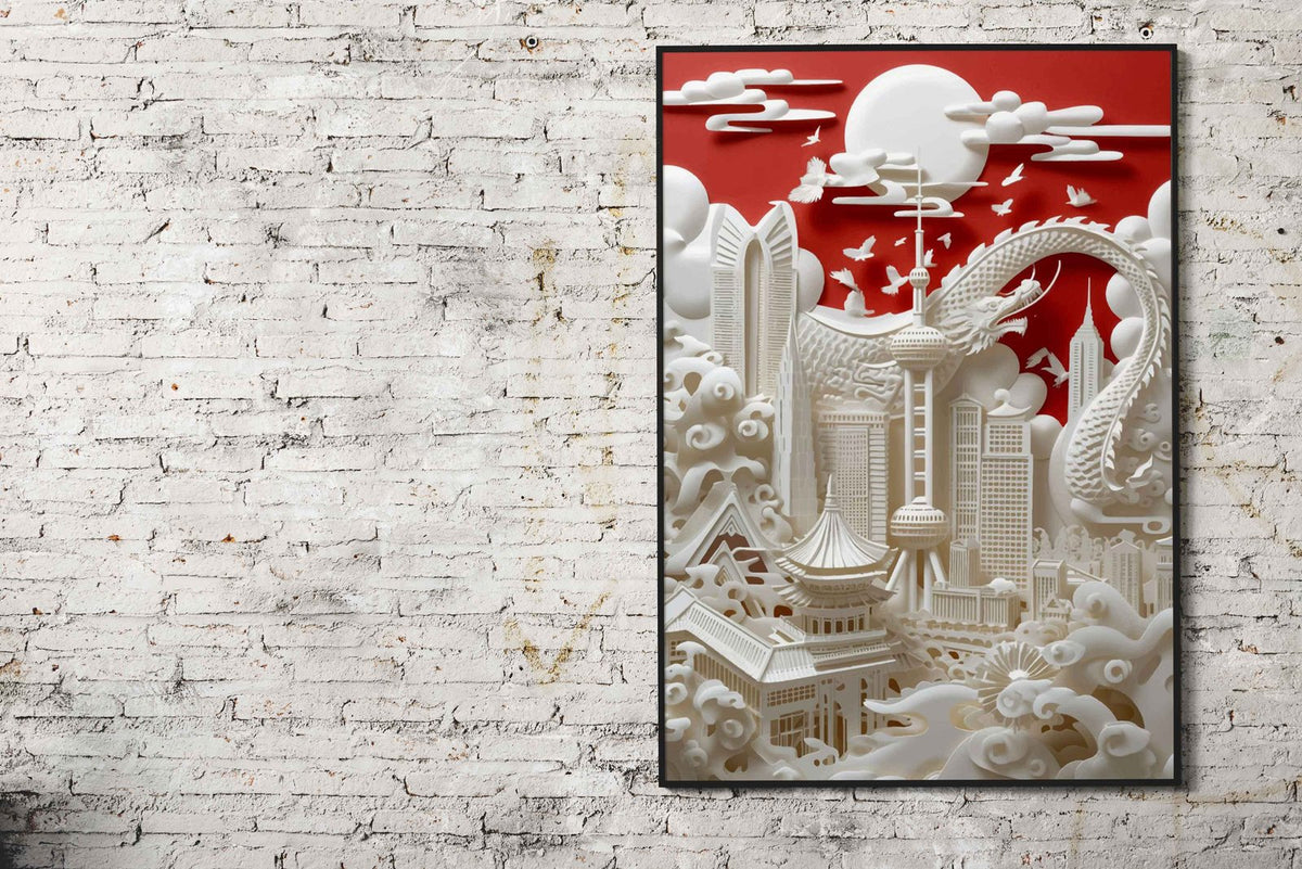 Dragon Cityscape Harmony Asian Style Poster | Wall Art for Home & Office | High-Quality Print - High-Quality Visual Display