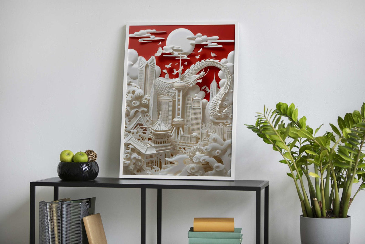Dragon Cityscape Harmony Asian Style Poster | Wall Art for Home & Office | High-Quality Print - High-Quality Visual Display