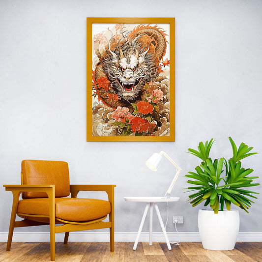 Dragon Flowers Asian Style Poster | Wall Art for Home & Office | High-Quality Print - High-Quality Visual Display