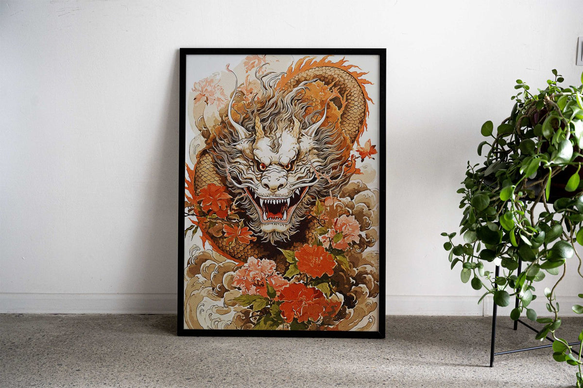 Dragon Flowers Asian Style Poster | Wall Art for Home & Office | High-Quality Print - High-Quality Visual Display