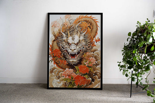 Dragon Flowers Asian Style Poster | Wall Art for Home & Office | High-Quality Print - High-Quality Visual Display