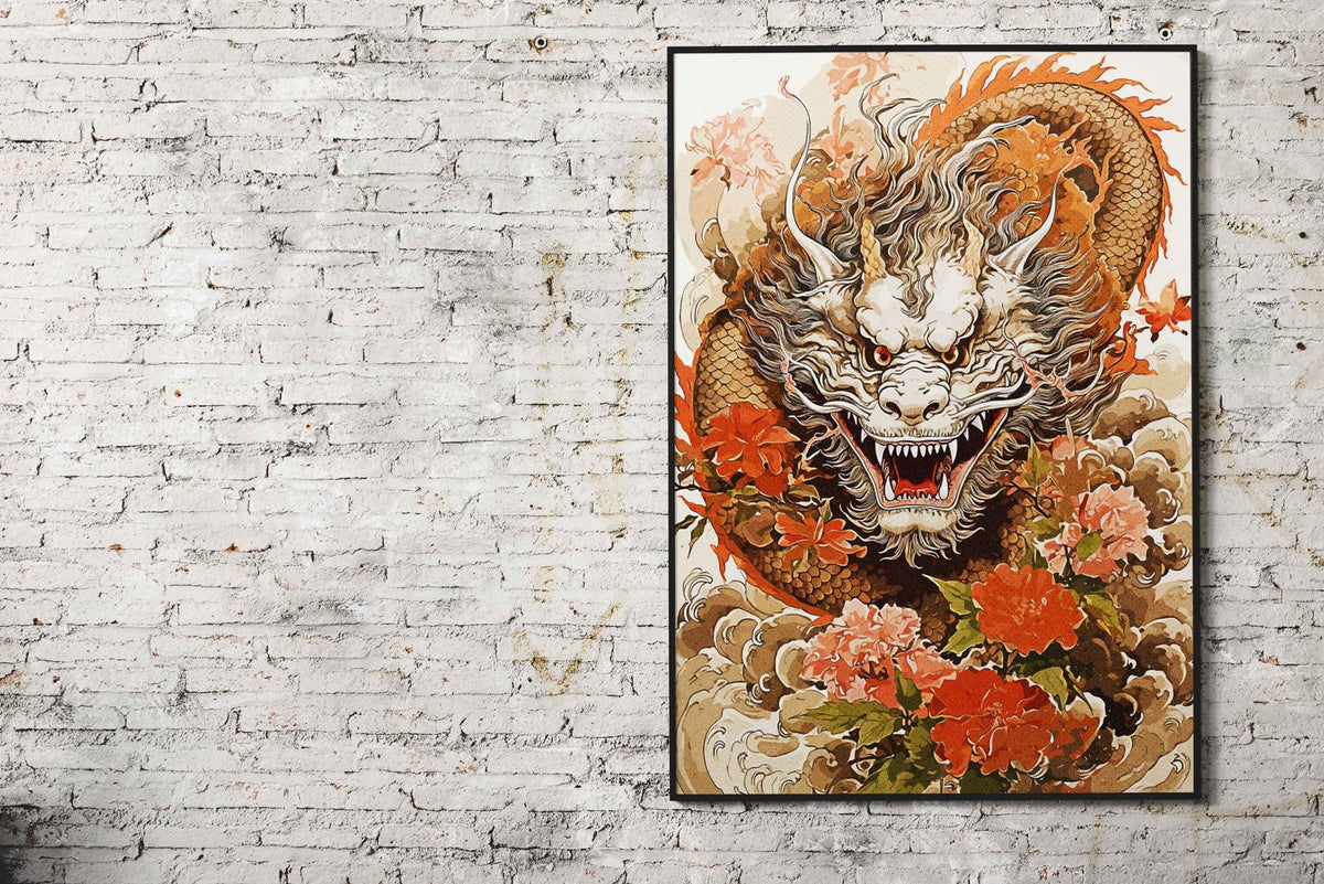 Dragon Flowers Asian Style Poster | Wall Art for Home & Office | High-Quality Print - High-Quality Visual Display