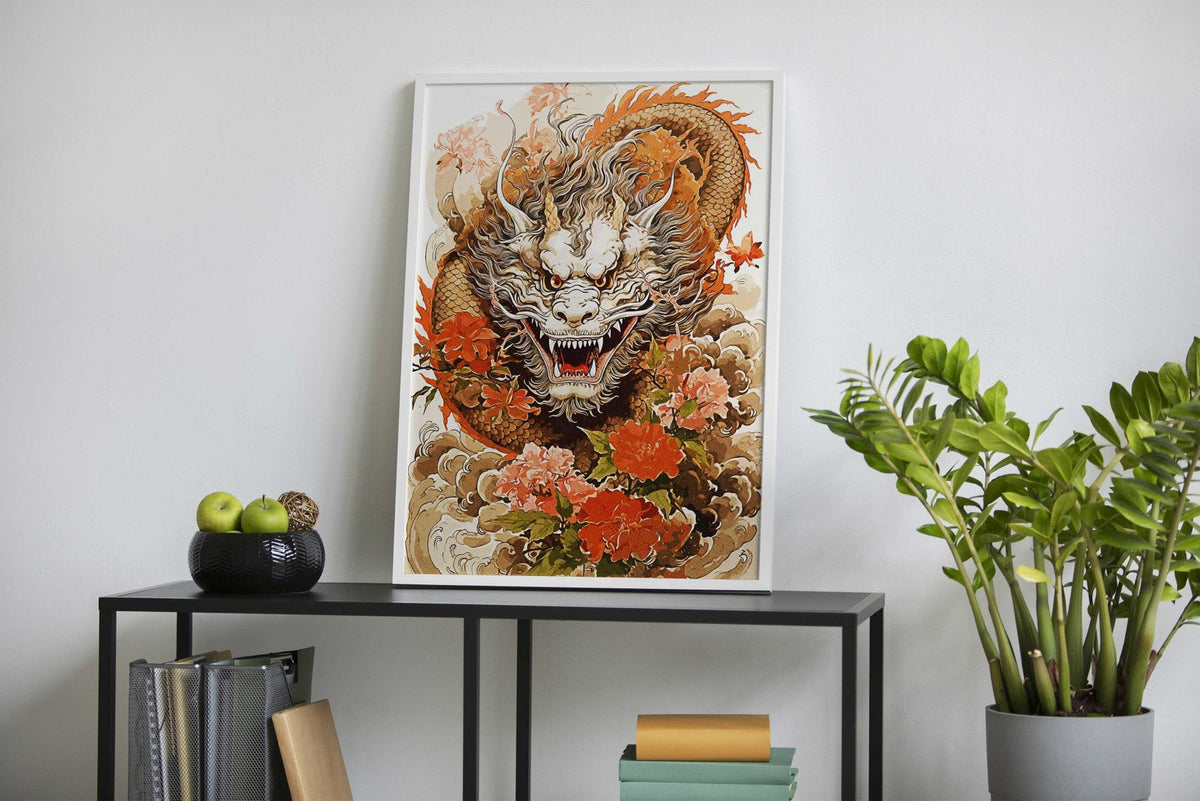 Dragon Flowers Asian Style Poster | Wall Art for Home & Office | High-Quality Print - High-Quality Visual Display