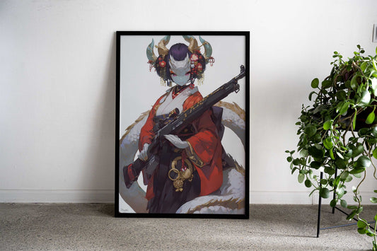 Dragon Geisha Protector Asian Style Poster | Wall Art for Home & Office | High-Quality Print - High-Quality Visual Display